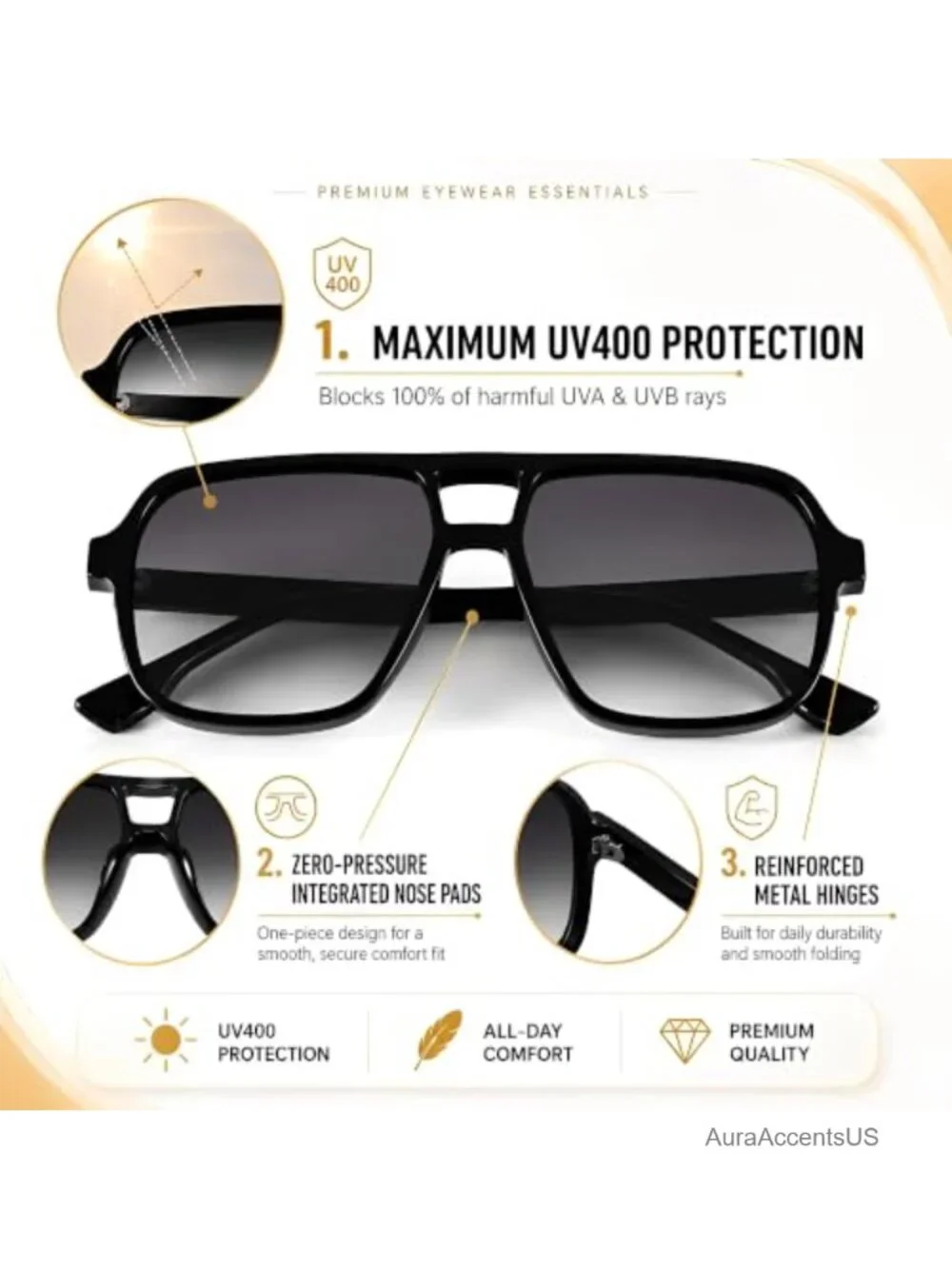 Oversized Retro Square Aviator Sunglasses UV400 Full Frame Unisex